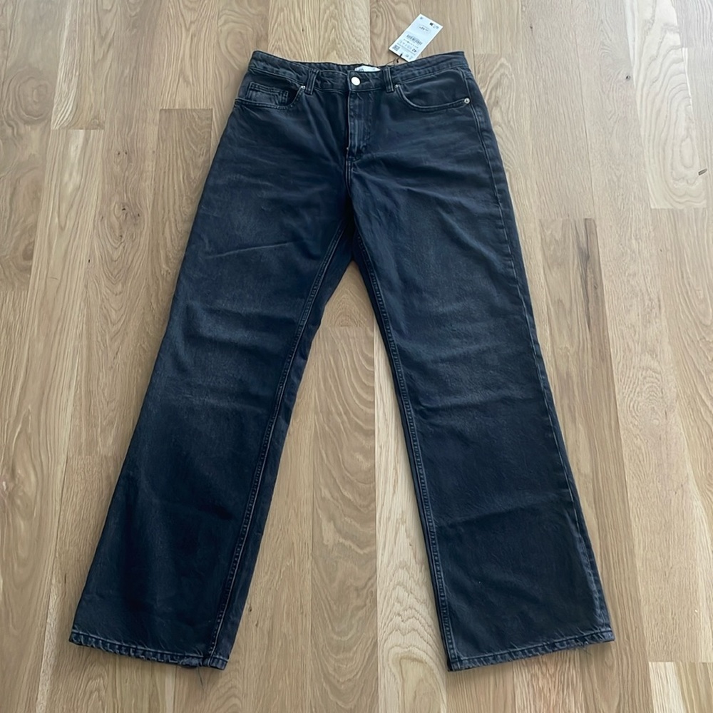 Zara wide leg black jeans size 10 tags on never worn